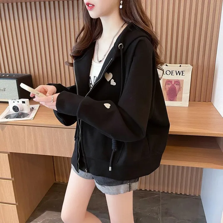 薄款连帽开衫卫衣女春秋季2025新款宽松小个子短款高级感上衣外套