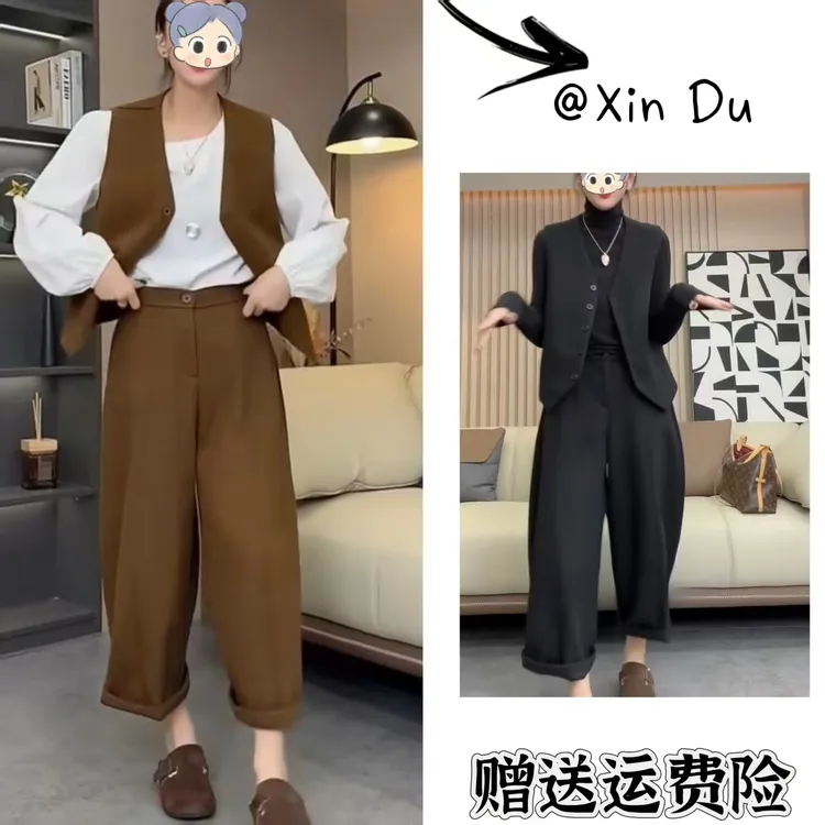 2025秋季新款时尚显瘦气质女士网红洋气两件套百搭款D23434