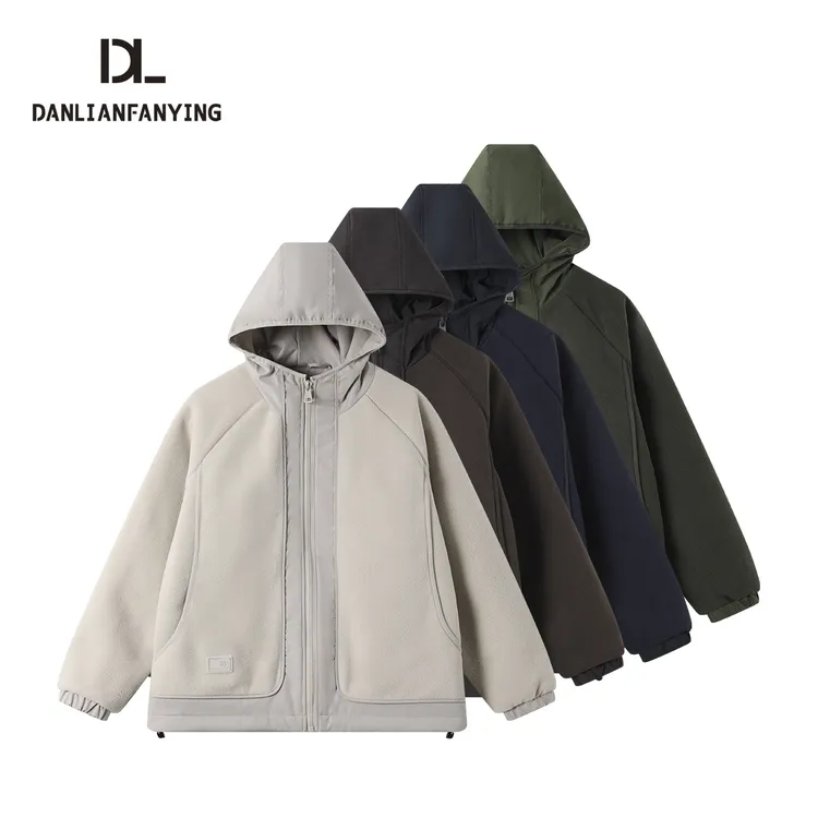 【DL】设计拼接软绵绒感连帽棉服外套保暖舒适休闲上衣58616