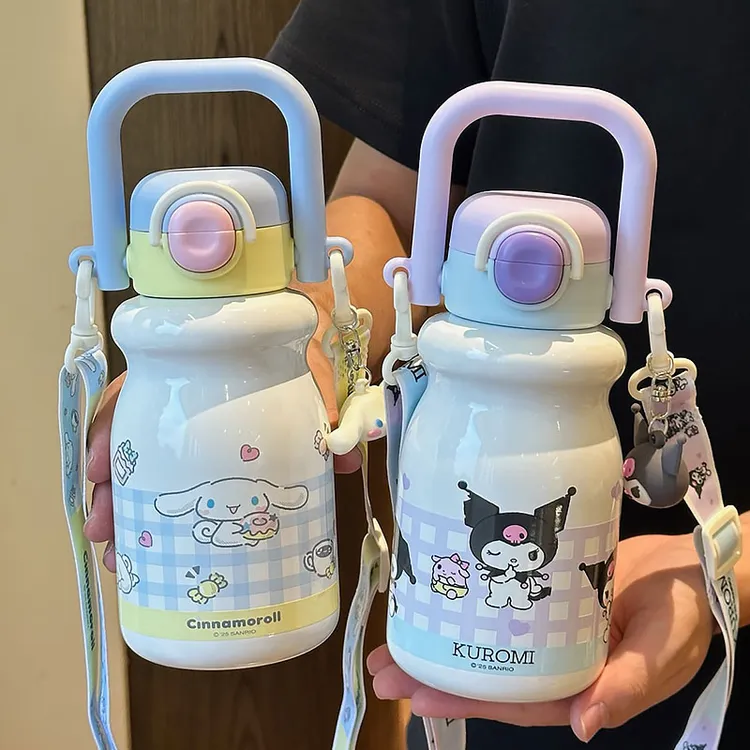 三丽鸥家族系列牛奶双饮保温杯可爱卡通带提手出门便携学生吸管杯
