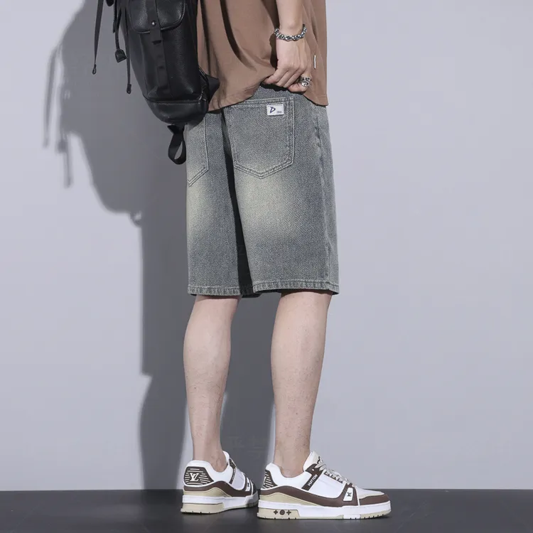 星空纹牛仔短裤男2025休闲宽松直筒五分裤潮牌阔腿短裤百搭裤