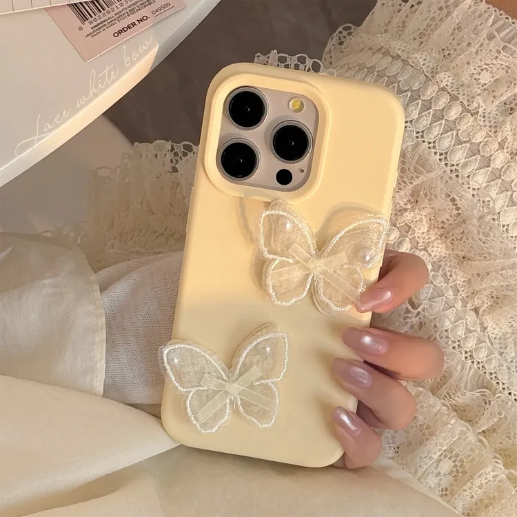 立体蕾丝蝴蝶结手机壳15苹果16温柔iphone14promax适用13韩系11软