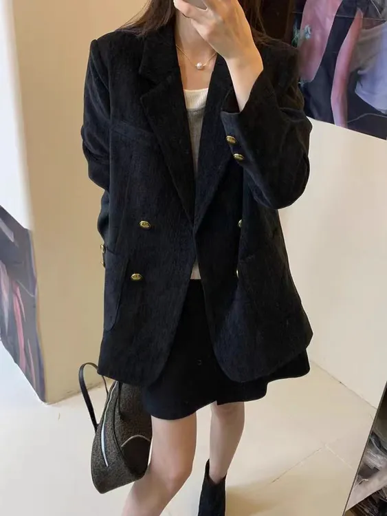 2024秋冬季新款网红时尚休闲气质双排扣加棉女式精品西服百搭