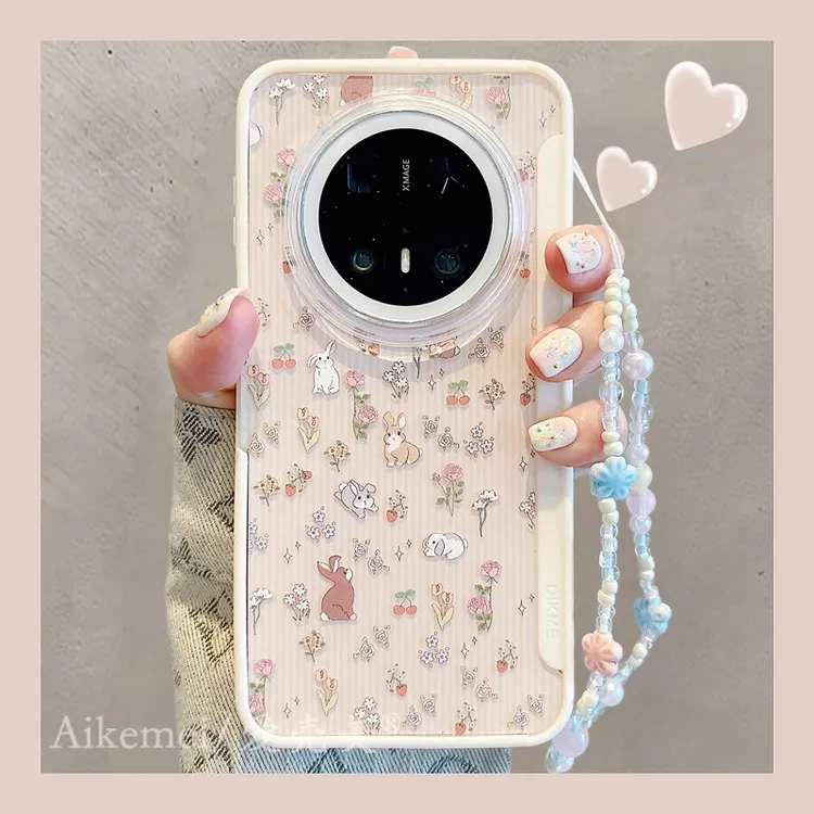 适用华为mate70pro+手机壳条纹碎花兔子mate60pro+翻盖隐形支架女
