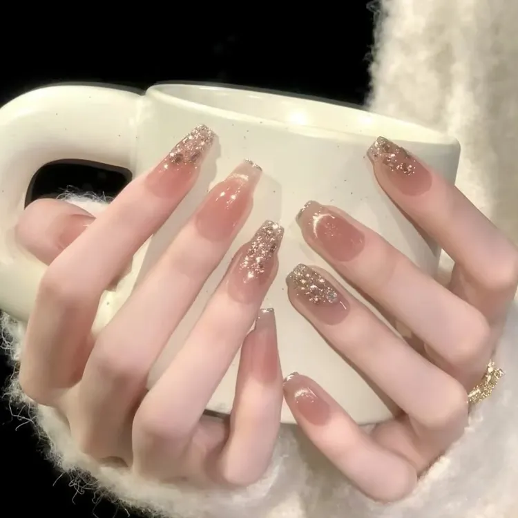 【塞纳黄昏】手工猫眼穿戴甲指甲贴片高级感冰透裸色气质