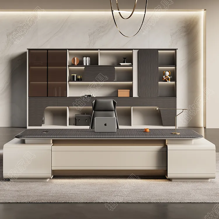 柏牧家具办公桌总裁老板桌椅组合轻奢高级感董事长室新中式大班台