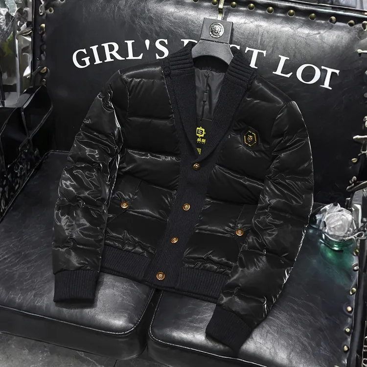 WICESANT欧货时尚男士羽绒服冬季时尚针织翻领修身加厚保暖外套