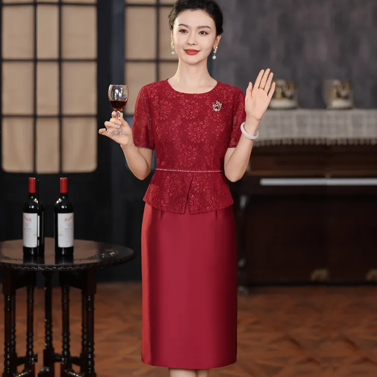 喜婆婆装结婚礼连衣裙红色儿子婚庆喜妈妈服装丈母娘婚宴礼服夏季