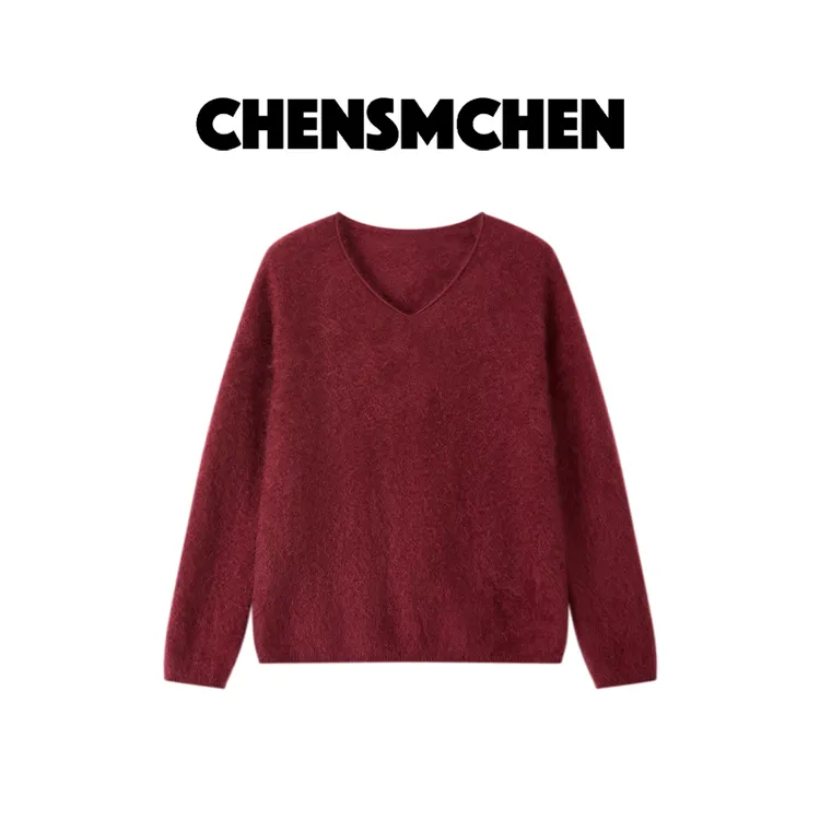 CHENSMCHEN 100山羊绒拉绒V领针织衫女时尚气质显瘦上衣CSZ9366MX