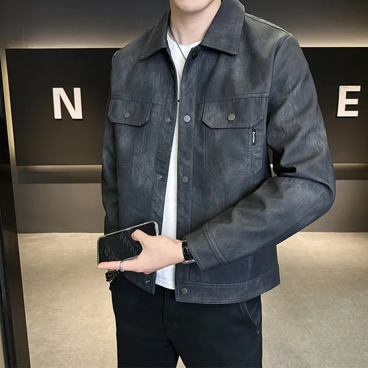 春秋季外套男2025新款痞帅潮牌衣服男款美式工装翻领高级感皮夹克