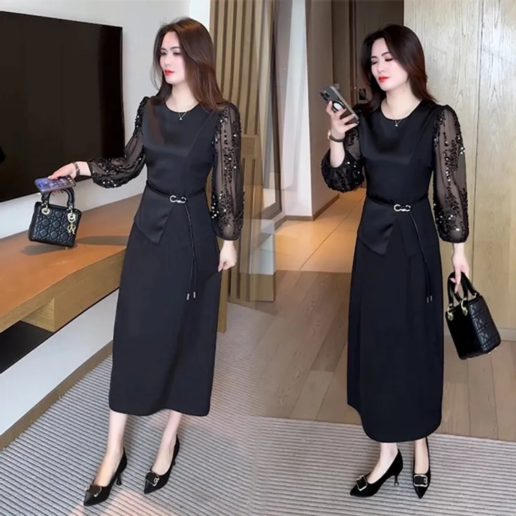 春季新款女装气质显瘦时尚洋气减龄收腰百搭连衣裙长袖春秋