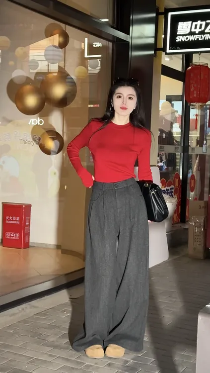 秋冬加厚灰色阔腿西装裤女百搭直筒宽松显瘦拖地裤裤子