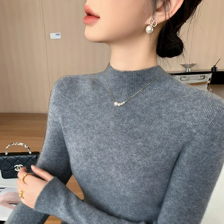 【一线成衣全无缝】2025新款加厚长袖半高领修身打底衫女套头毛衣女