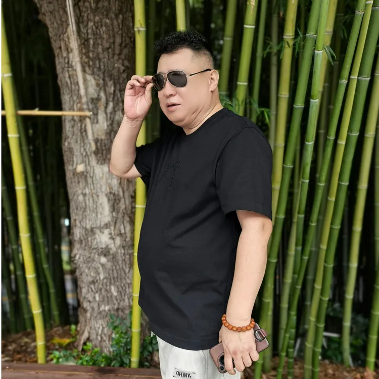 时尚简约百搭男士纯色加肥加大秋季休闲圆领短袖T恤衫大码男装JG