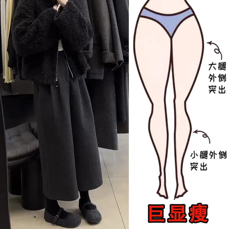 秋冬新款大码女装加绒毛呢休闲阔腿裤梨型身材显瘦宽松八分奶奶裤