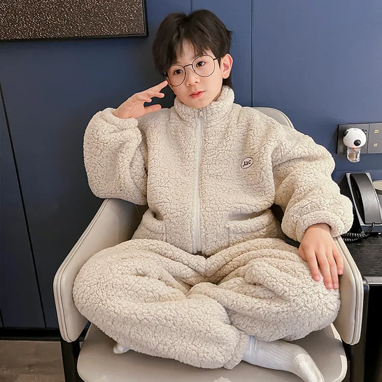 儿童装男童睡衣秋冬款冬季加绒珊瑚绒法兰绒加厚家居服中大童男孩