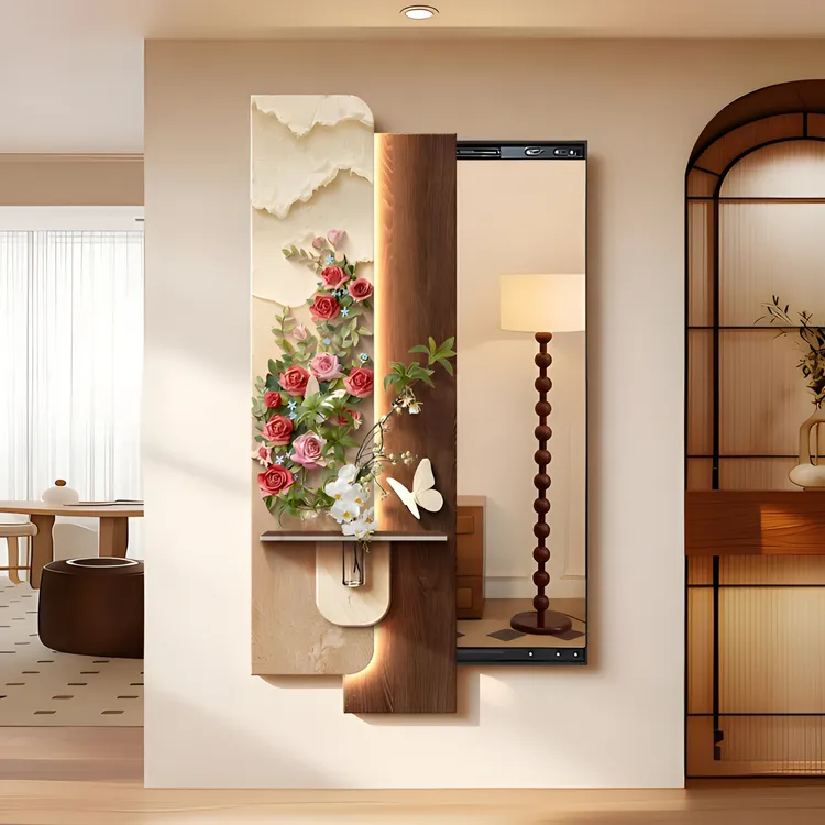 法式中古风推拉全身镜隐藏式隐形穿衣镜暗藏式玄关镜子装饰挂墙画