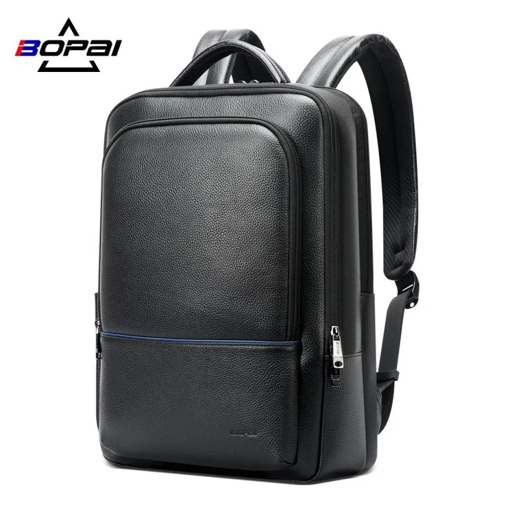 博牌BOPAI双肩背包商务通勤真皮男士电脑包大容量头层牛皮背包
