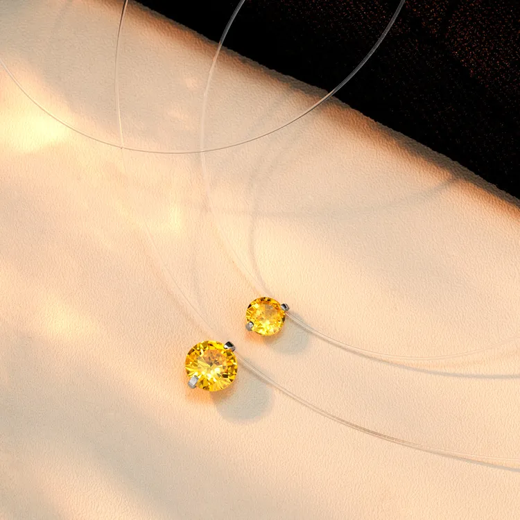 坠链均925银锆石 透明鱼线人鱼之泪项链高级感轻奢百搭彩锆石锁骨