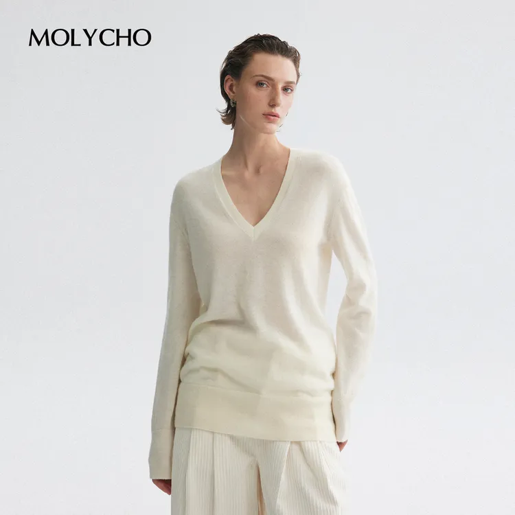 MOLYCHO  |  不费力时髦穿搭/薄款深V领针织衫女/松弛感毛衣上衣
