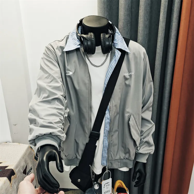 美式vibe炸街情侣装假两件拼接翻领棒球服外套男女春秋季宽松夹克