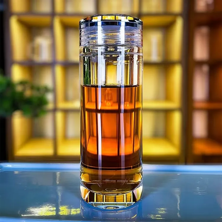 原矿白水晶杯大容量密封车载茶水耐高温茶具高档水晶玻璃隐形茶漏
