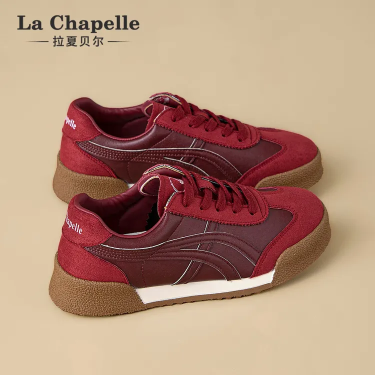 拉夏贝尔时尚休闲鞋女秋季新款流行小众百搭美式个性复古德训鞋子