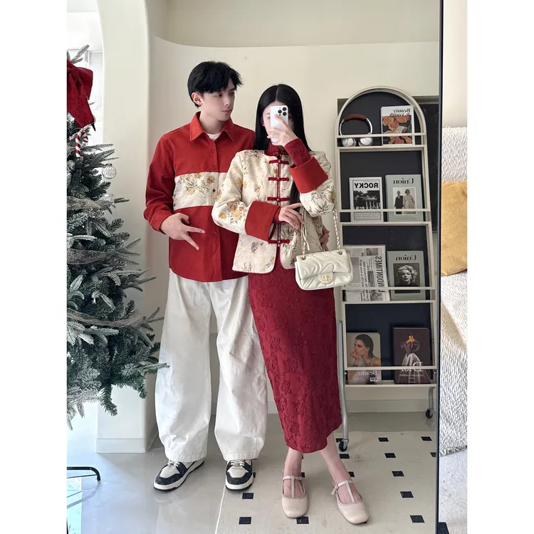 新中式国风情侣装高级感连衣裙套装两件套新年装订婚回门一裙一衣