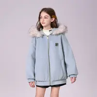 2454女童棉服2025新款爆款洋气保暖冬季大童连帽大毛领棉衣外套