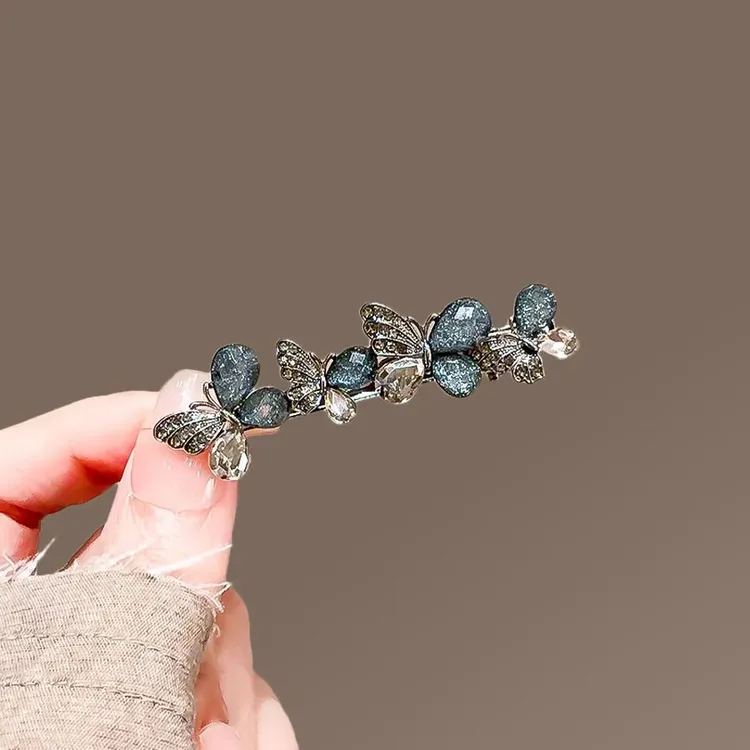 高级感时尚琉璃水钻蝴蝶发夹女新款侧边刘海夹子简约碎发鸭嘴夹