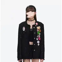 【mimius】U 复古设计感立体小熊徽章粗花呢小香外套
