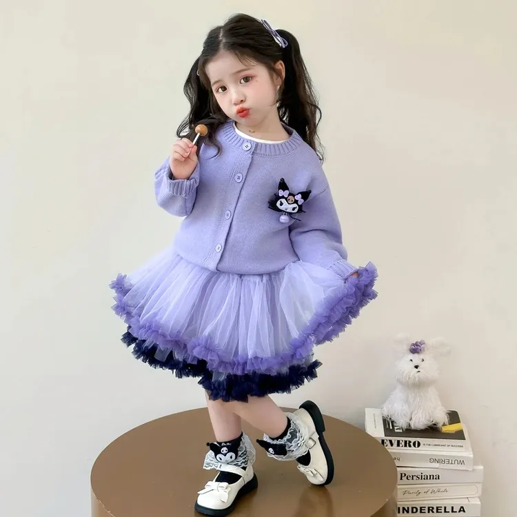 女童连衣裙春秋2025新款儿童库洛米公主裙子女孩秋季蓬蓬纱裙套装