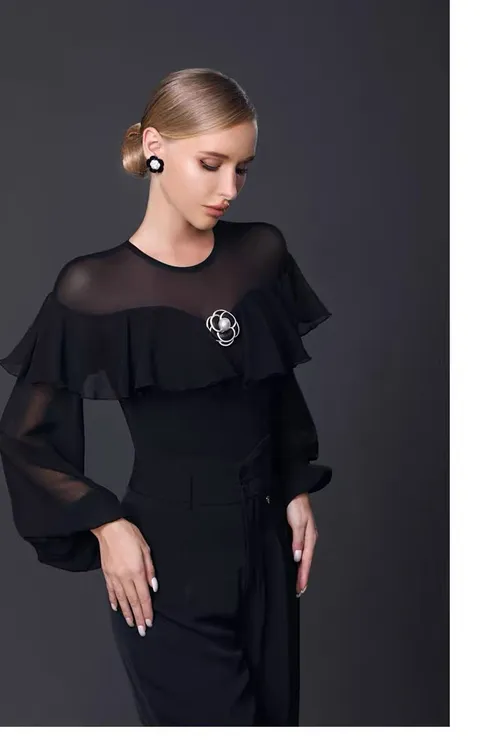 女士洋气长袖摩登舞连体国标摩登交谊舞蹈练功上衣摩登服装