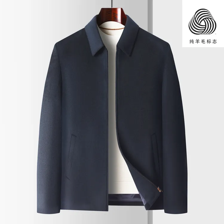 100羊毛秋冬新款商务休闲夹克男士外套时尚经典爸爸装纯色宽松
