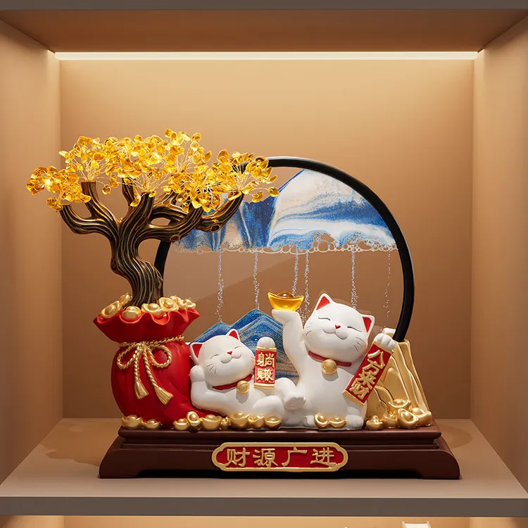 【厂家直销】【店铺热销】招财猫发财树流沙画客厅玄关摆件办公室乔迁