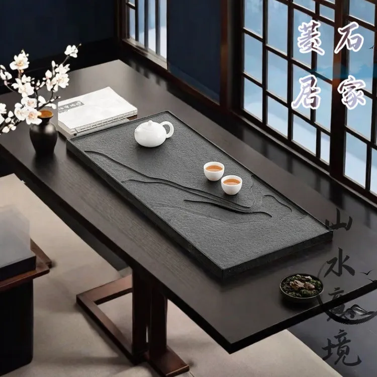 【家用茶盘】天然石茶盘底排水高颜值休闲居家功夫茶盘排水厂家直销