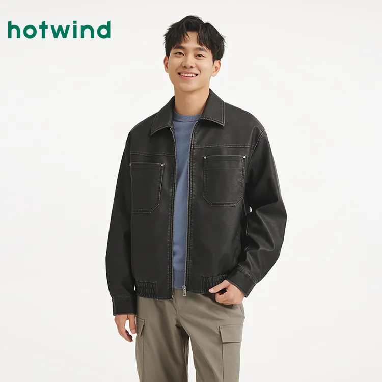 热风2025年秋季新款男士翻领经典夹克F07M25304