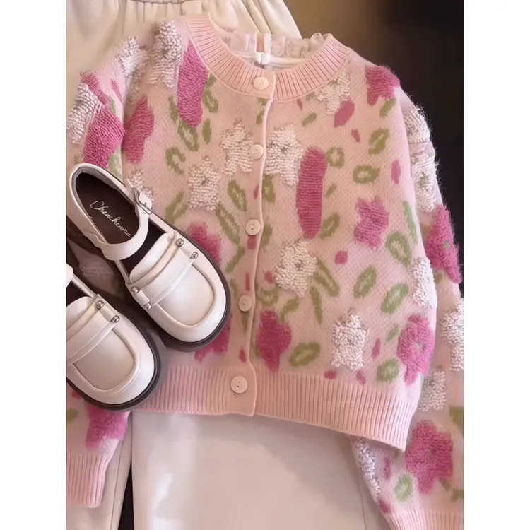 女童开衫毛衣春秋2025新款儿童打底衫针织外套洋气可爱小女孩上衣