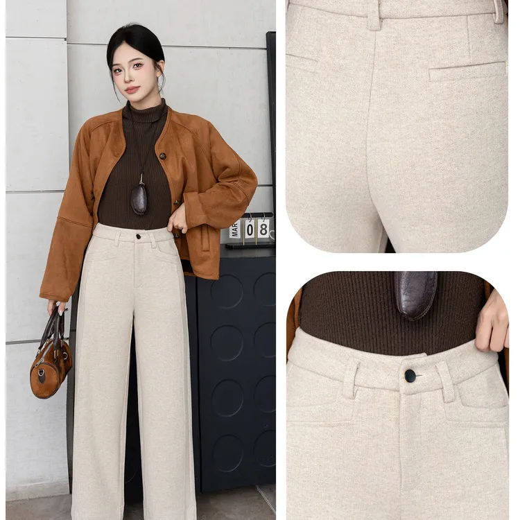 桃姐家桑蚕丝羊毛九分直筒裤高腰裤子时尚气质高雅时尚——25298款