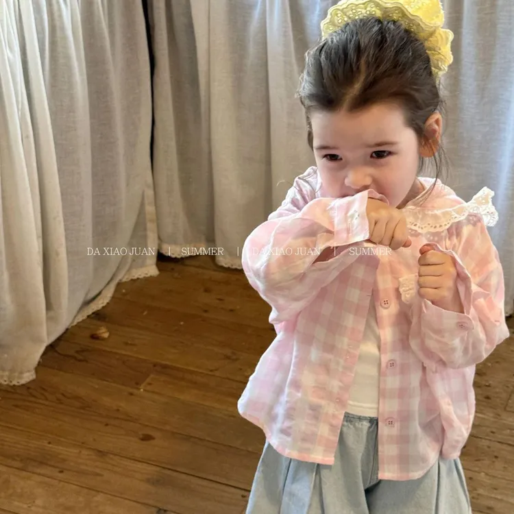 女童2025夏季新款刺绣娃娃领长袖洋气衬衫女宝甜美衬衣棉防晒衣
