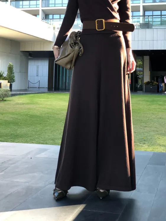 玛奇朵慕斯 高腰针织裙裤休闲百搭显瘦垂坠感松紧腰喇叭裤