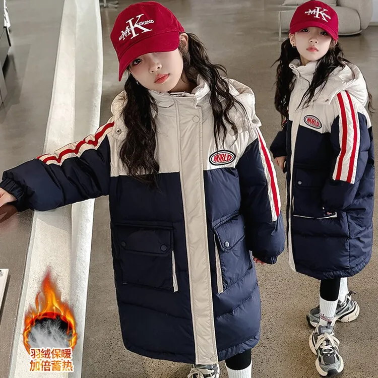 巴拉开门红女童羽绒服冬季新款白鸭绒中大童优男童石女童渐变保暖