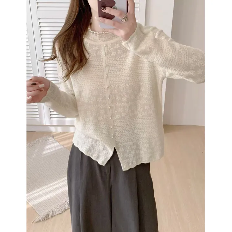 羊毛衫女纯色上衣百搭长袖针织衫显瘦宽松薄款打底设计感温柔毛衣