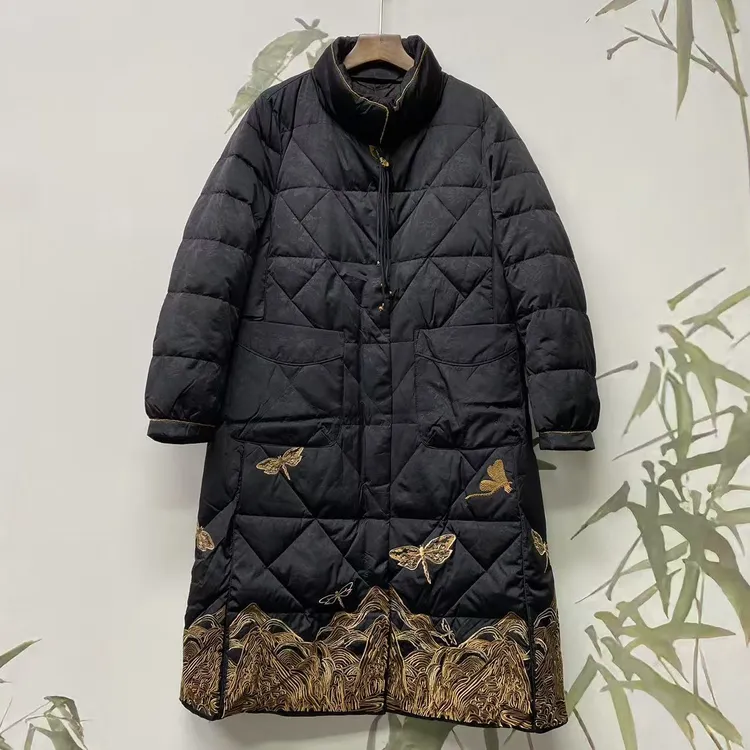知羽.香云 冬季新品国风重工刺绣90鹅绒中长款鹅绒服ZY3129