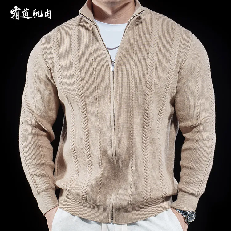 霸道肌肉 男士立领拉链针织衫外套春秋新款休闲毛衣开衫保暖轻熟