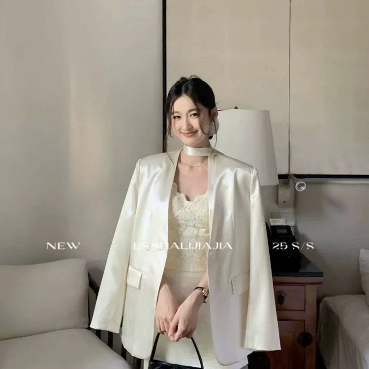 2025新春高级感拉满醋酸缎面材质高级时尚优雅气质大牌西装套装