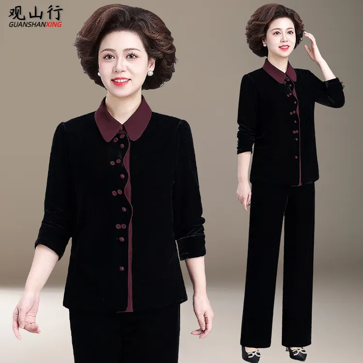 小个子妈妈秋装金丝绒外套2025新款中老年女装春秋时尚休闲两件套