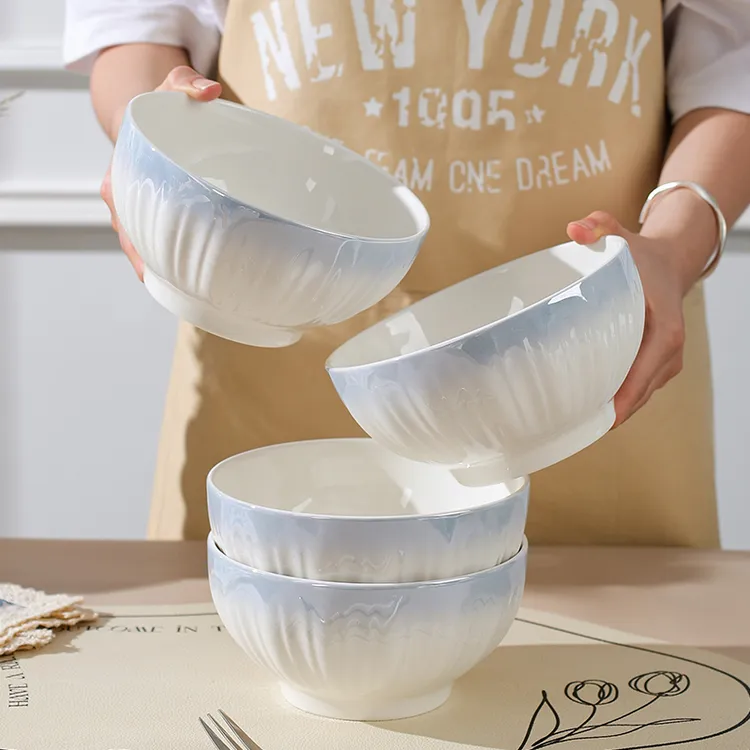 【洛可可】渐变蓝6英寸碗4只法式优雅家用釉下彩工艺碗防烫饭碗