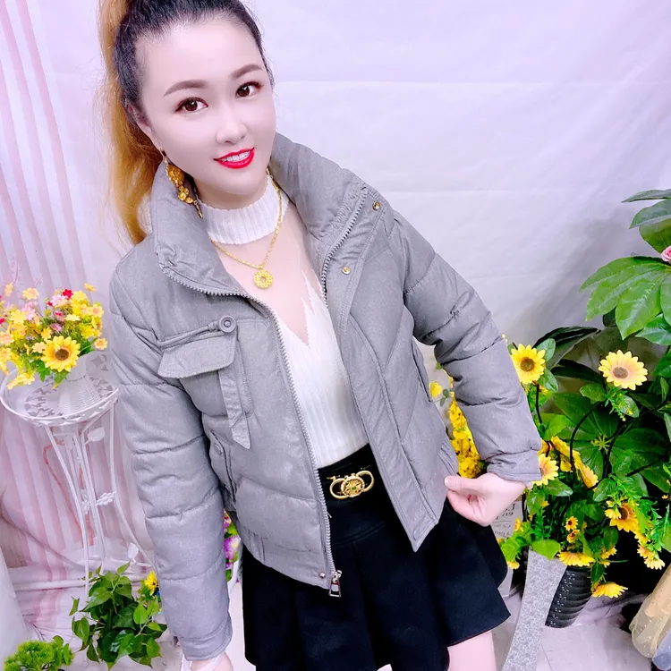 冬季小个子减龄短款立领纯色加厚保暖棉服女士外套