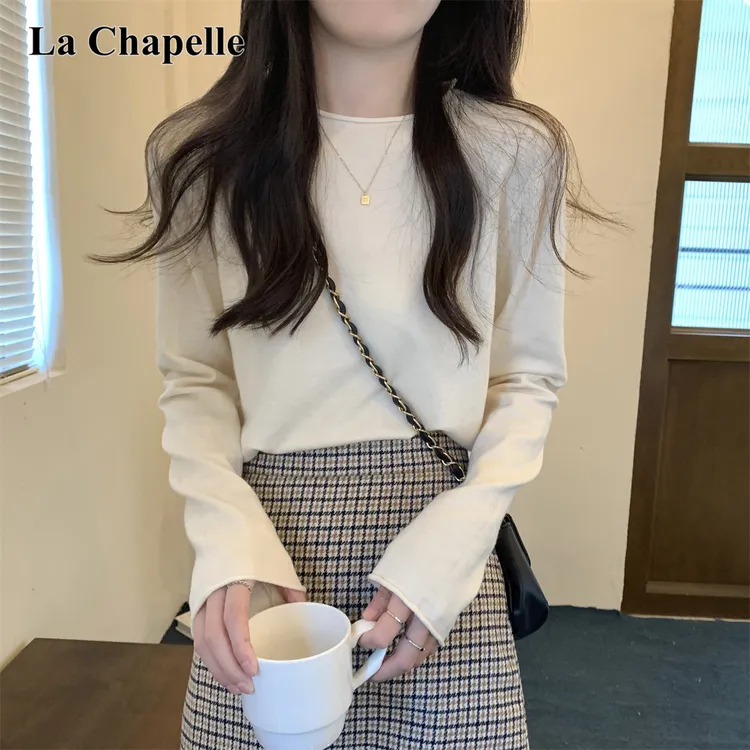 拉夏贝尔2025新款慵懒宽松毛衣女秋冬长袖内搭打底针织衫圆领上衣